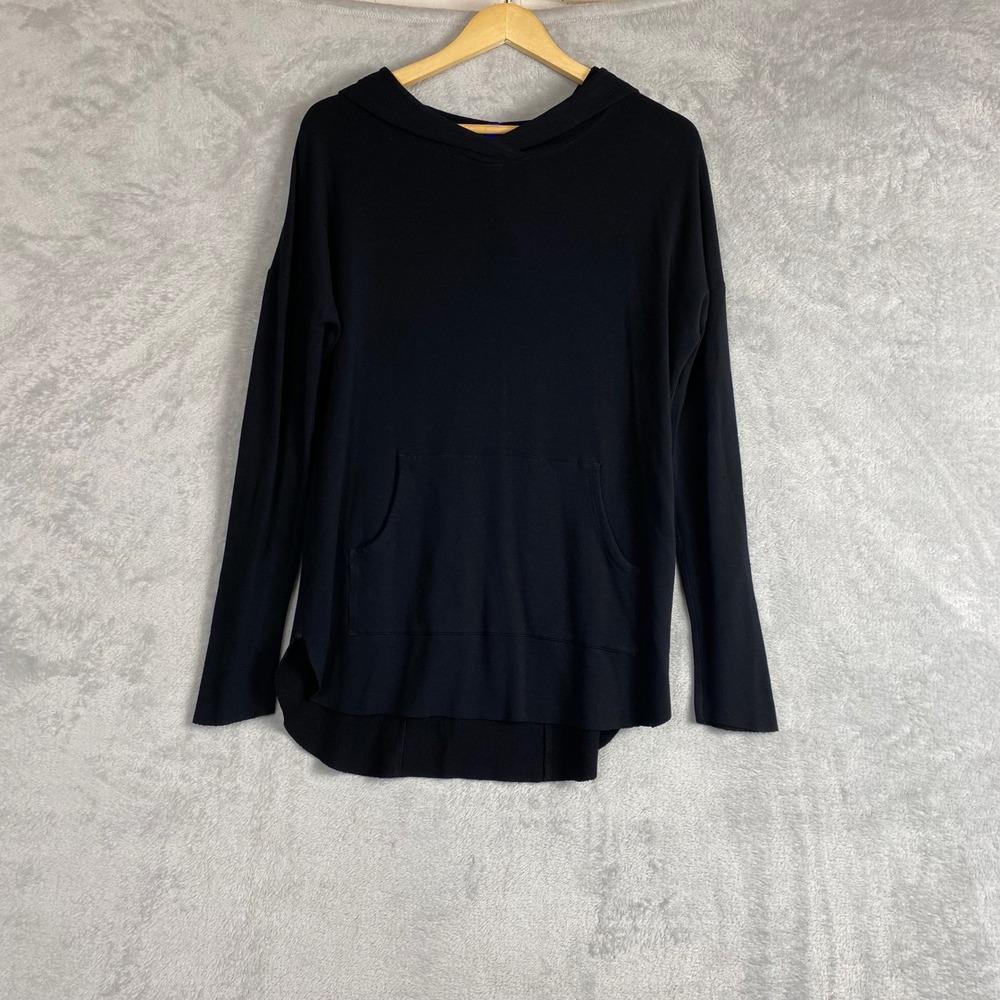 Kit and Ace Black Technical Cashmere Blend Hoodie Pullover High-Low Hem Size 6